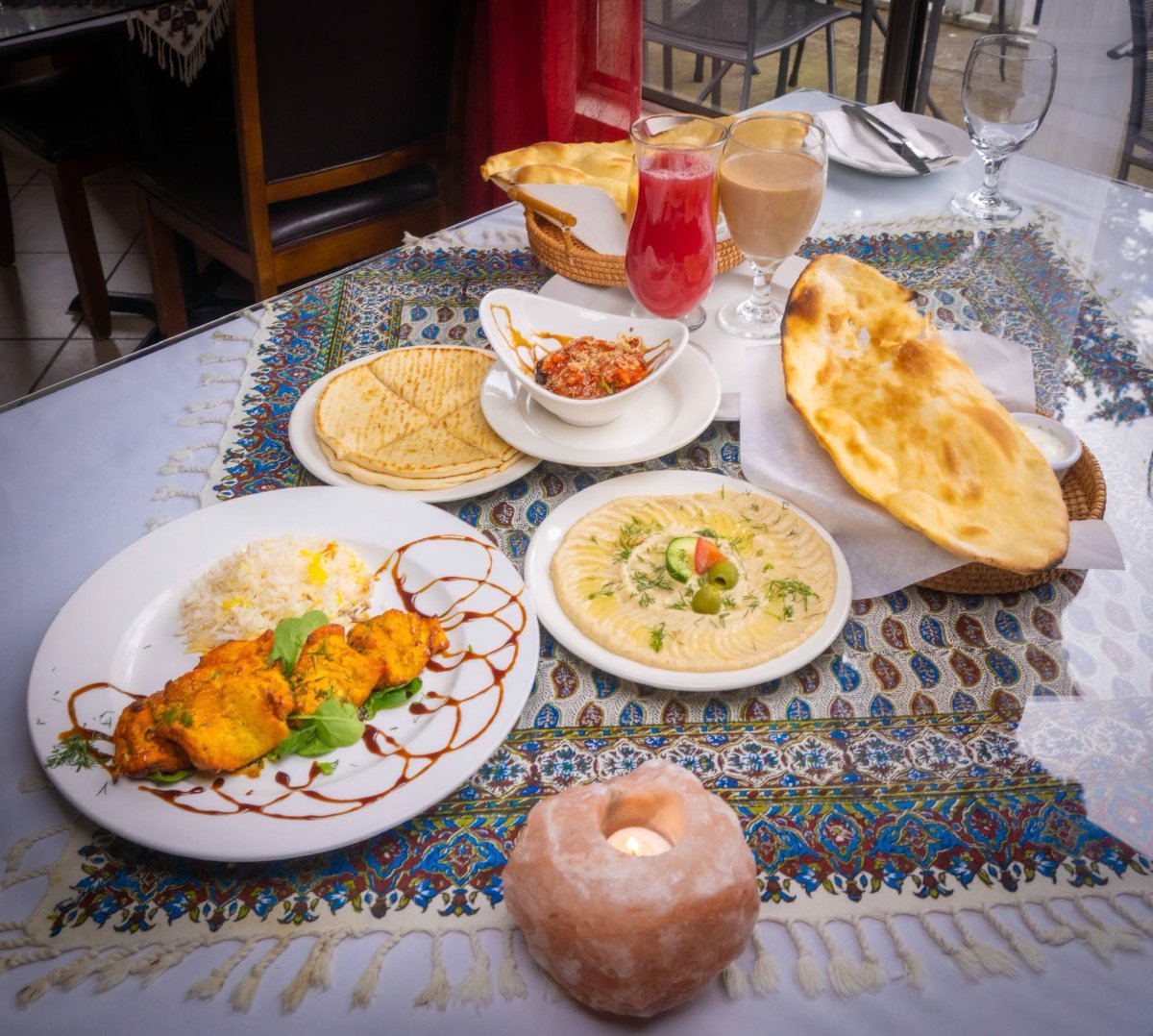 Middle Eastern dishes displayed at Caravan Kebab in Edmonds