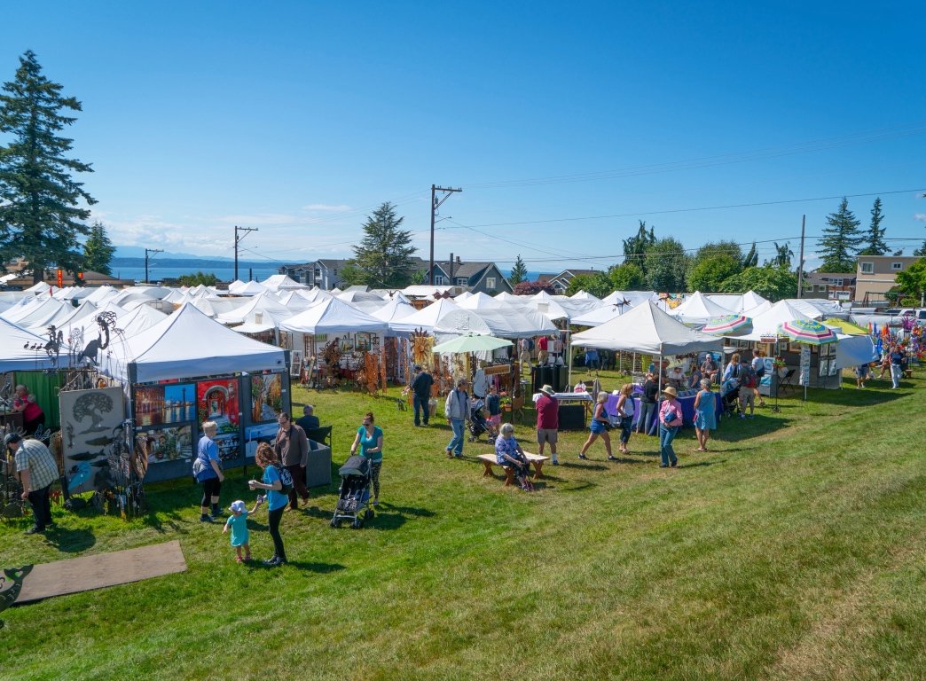 People and tents at Edmonds Arts Festival