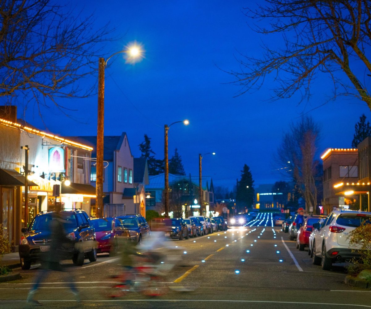 "Luminous Forest" lights on 4th Ave by Iole Alessandrini in Downtown Edmonds