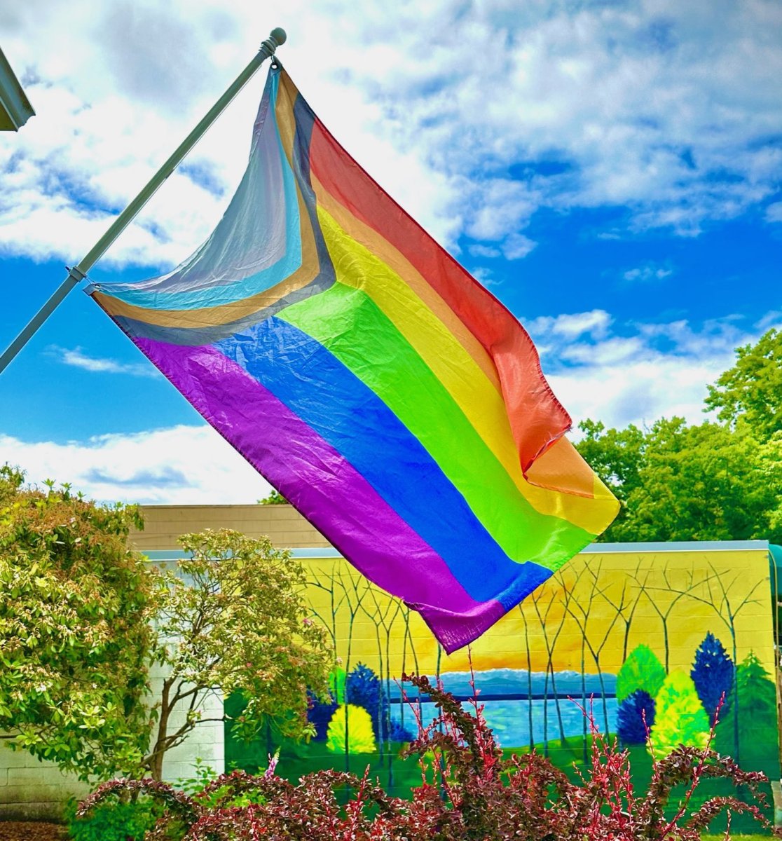 Pride flag flying at FIELD in Edmonds